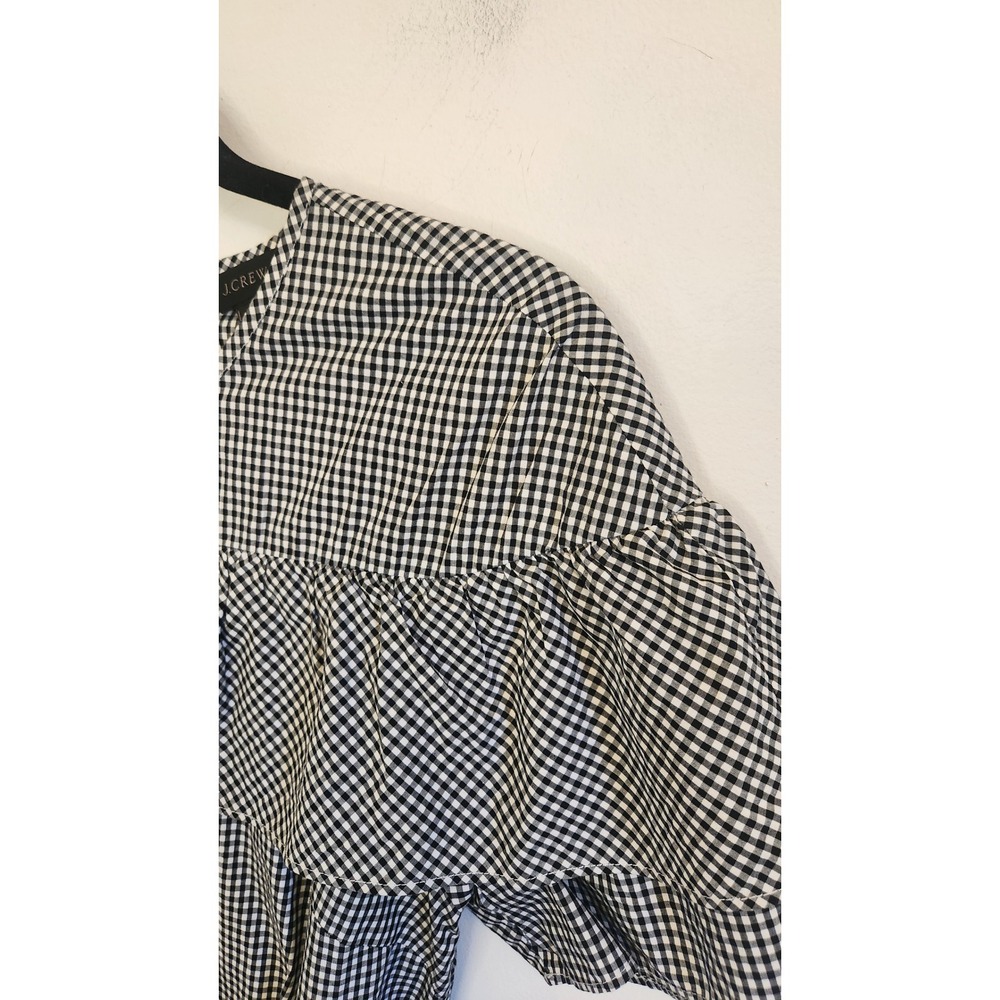 J Crew Womens Black White Micro Gingham Dress Ruffle Tiered Belted Size 6 - Picture 4 of 9